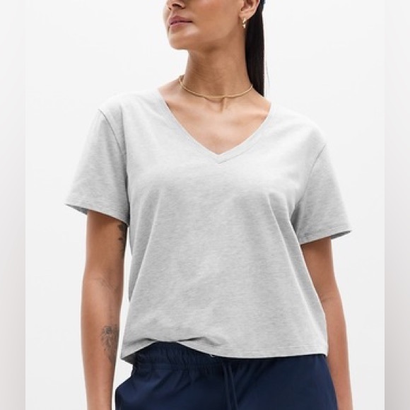 Athleta Tops - Athleta Essential V-Neck beige tan V-Neck Short Sleeve Tee shirt size medium